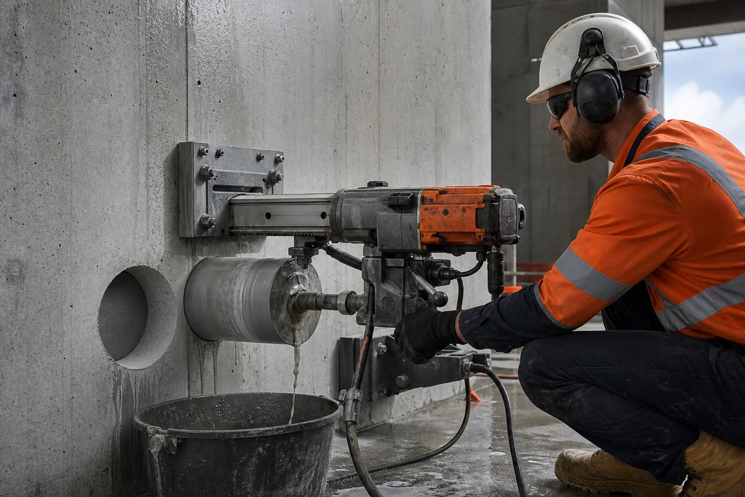 Core drilling a clean circular opening in concrete