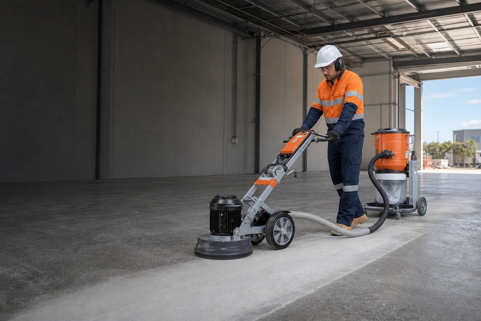 Dust-controlled concrete grinding on a Gold Coast commercial floor